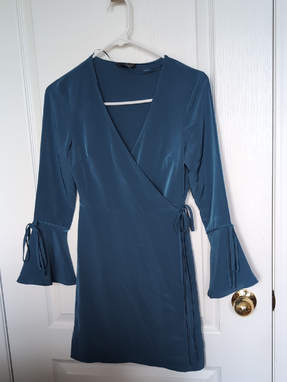 NWoT TopShop Teal Wrap Mini Dress with Tie Sleeves
